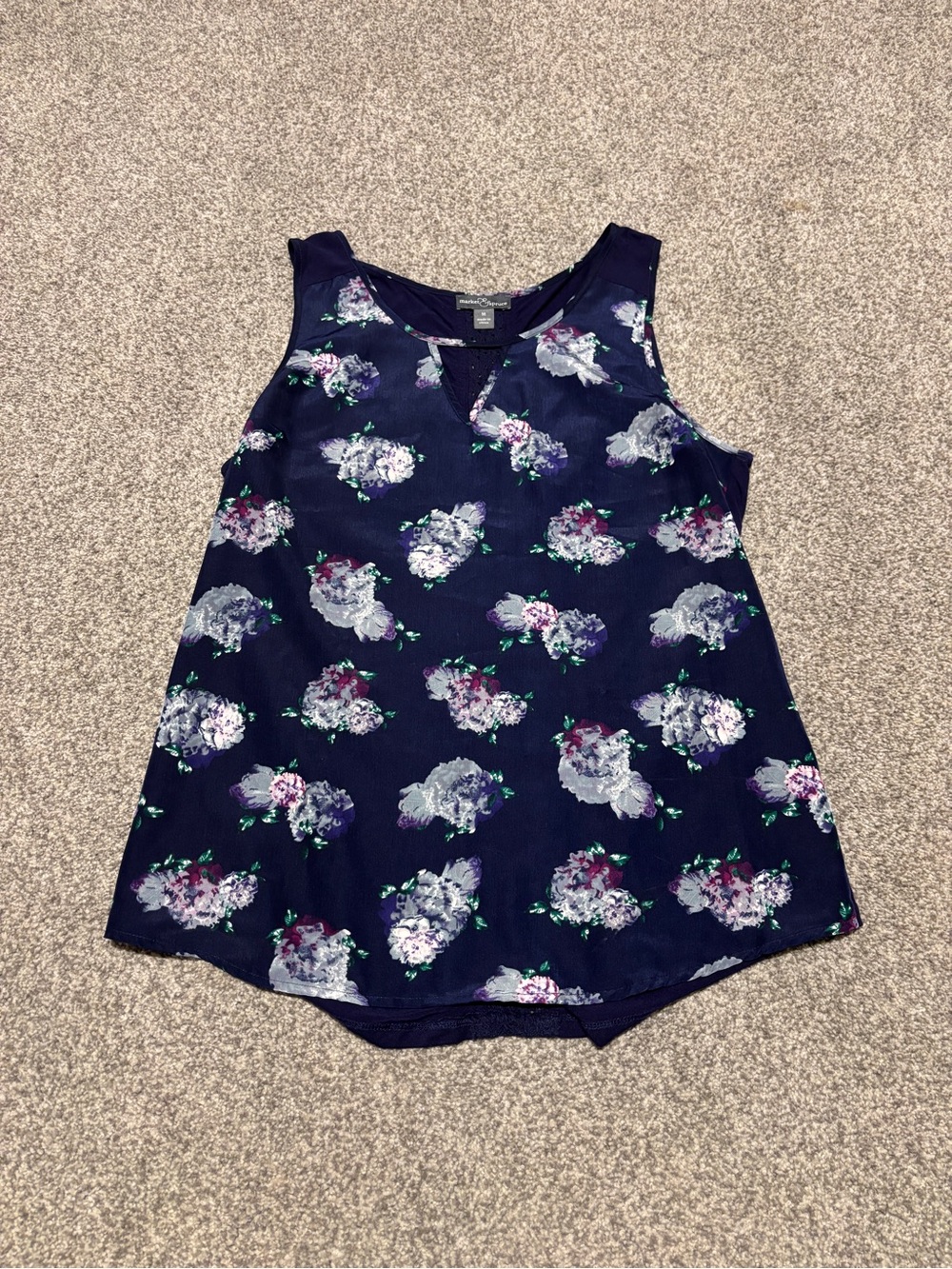 Market & Spruce Navy Floral Sleeveless Blouse